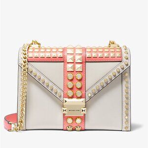 Whitney Large Studded Saffiano Leather Convertible Shoulder Bag